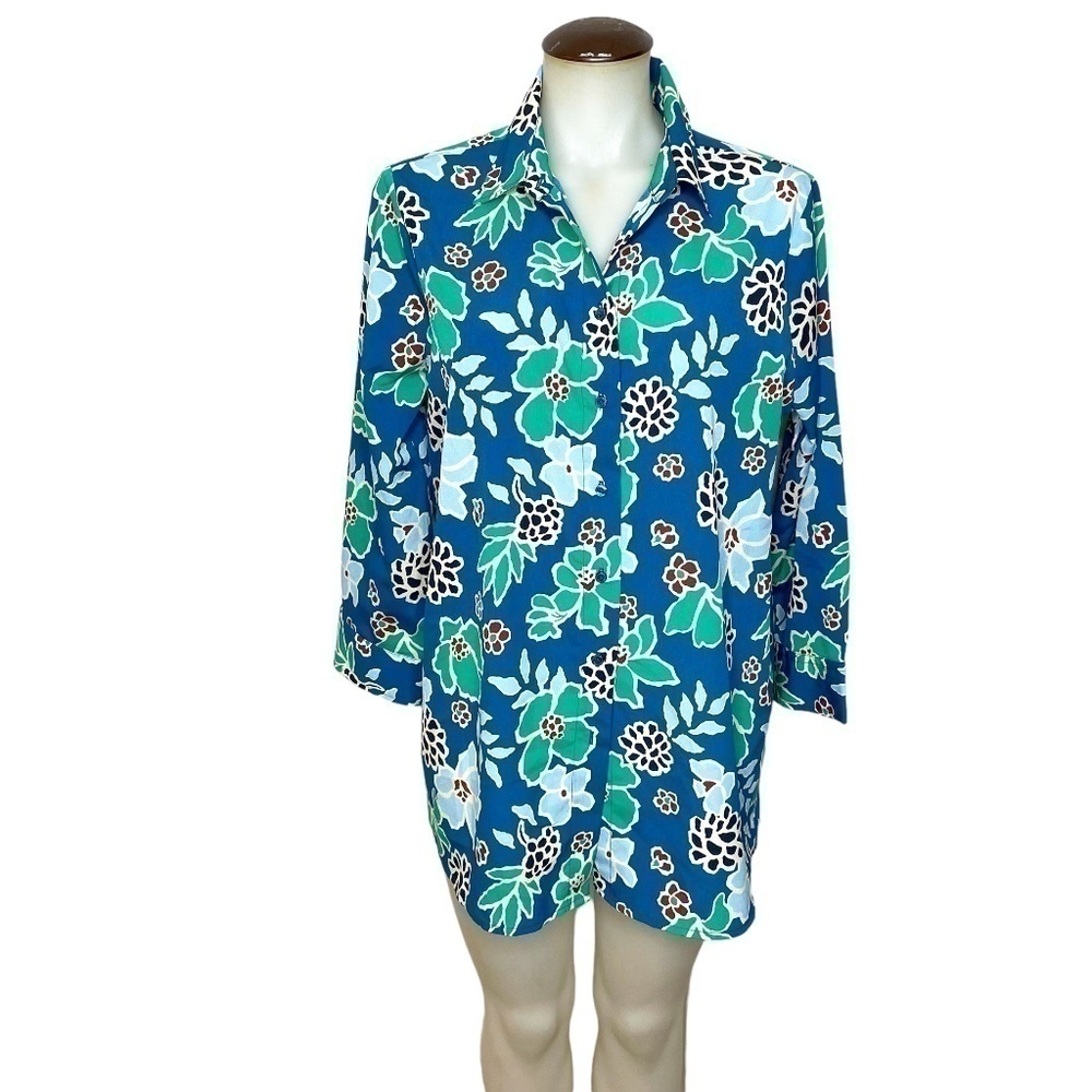 Banana Republic Print Split Back Blouse Flower Print Blue 🤍